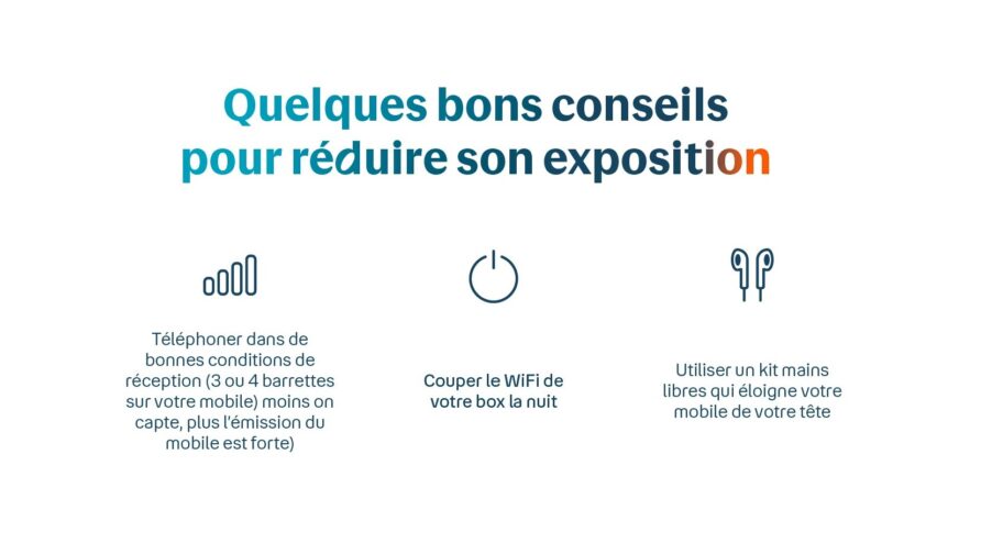 Infographie présente des conseils pour réduire l'exposition aux ondes électromagnétique
