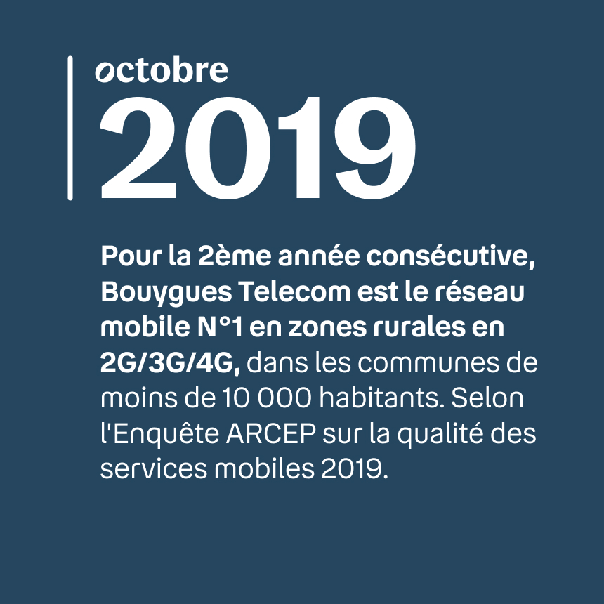 Image indiquant Bouygues Telecom, numéro 1 des réseaux mobiles pour la deuxième année consécutive en octobre 2009